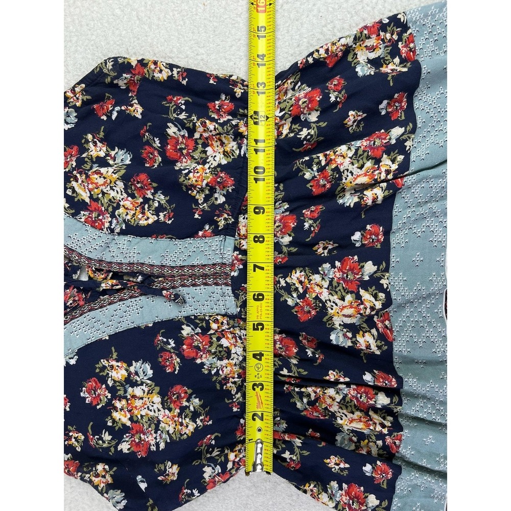 Alya Tank Top Womens Small Blue Floral V Neck Tie Back Boho Rayon Sleeveless - Picture 6 of 10